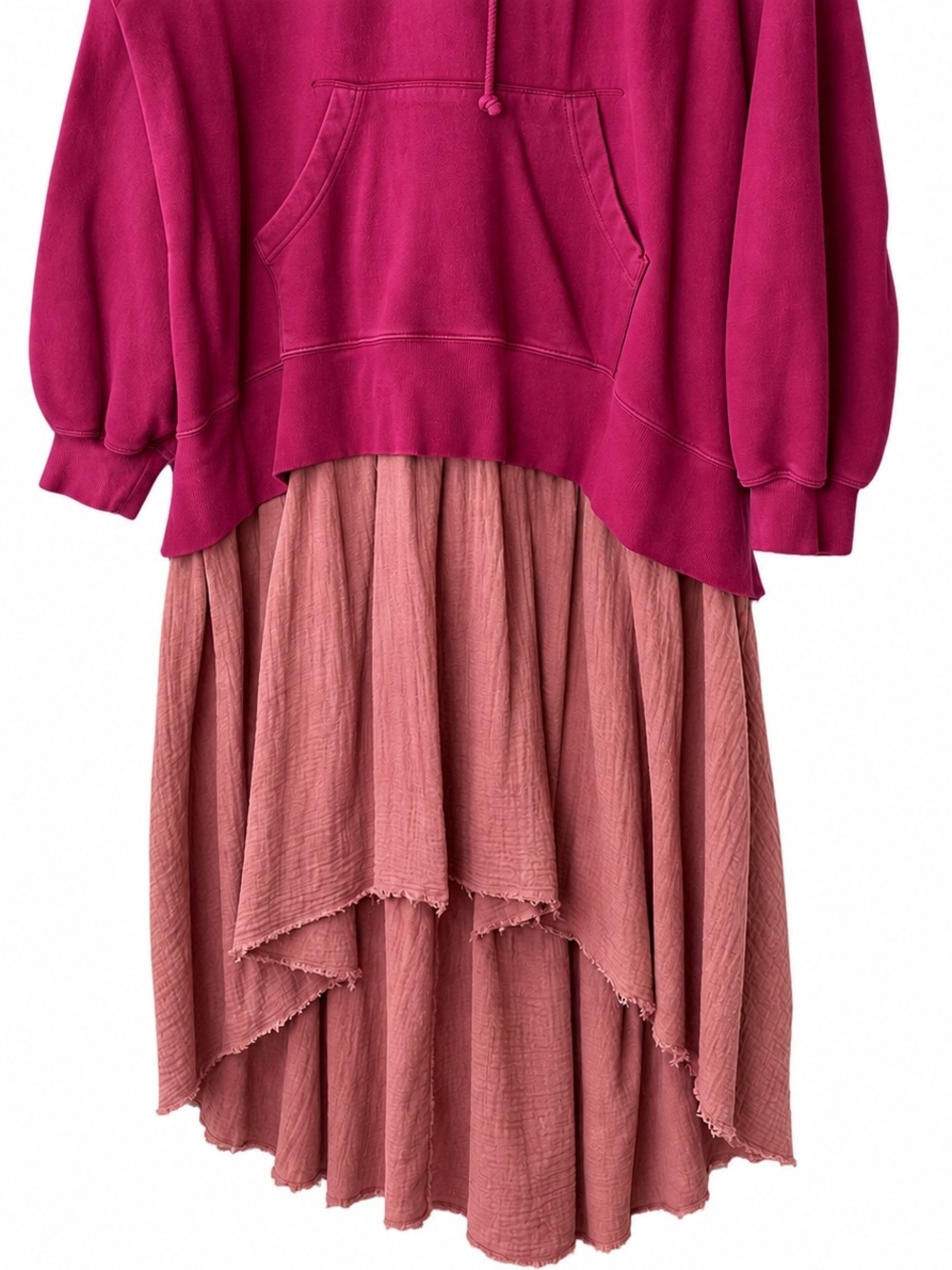 Free People S Magenta Hoodie Gauze Skirt Sweatshirt Midi Dress Boho FP - Picture 4 of 13